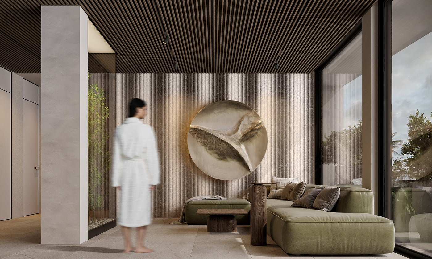 Make spa a visual enjoyment as well!Interior decoration of spa club.Spa tubs.